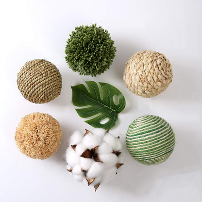 6pcs 3.5inch Woven Wicker Rattan Balls Decorative Ball Twig Orbs Green Orbs Vase Bowl Filler for Tabletop Decor (Beige White)