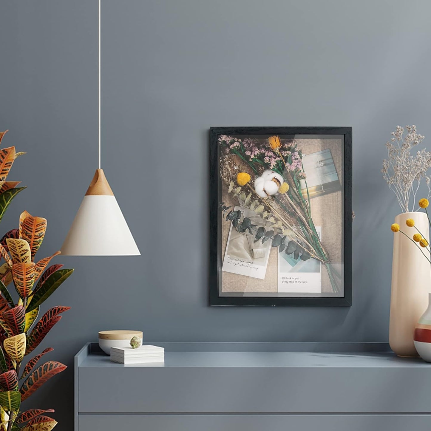 GraduatePro Shadow Box Frame 11x14 Display Case with Linen Back, Real Glass Window Door with Hinge, Picture Frame Wedding Bouquet Memorabilia Medals Photos Memory Box for Keepsakes, Carbonized Black