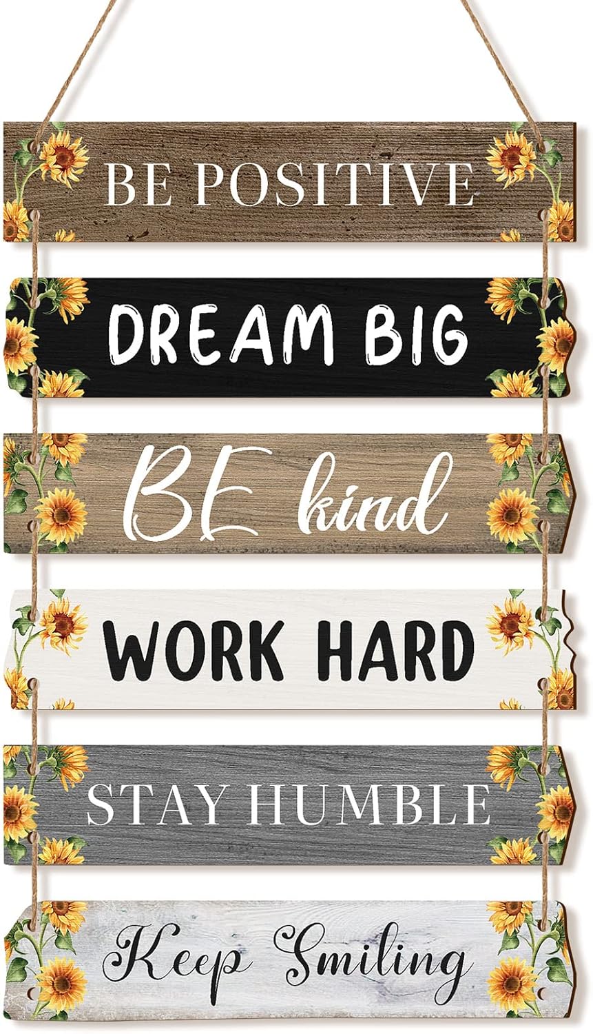 6 Pieces Rustic Wall Hanging Plaque Sign Inspirational Wall Art Farmhouse Wooden Door Signs Positive Plaque with Quotes Motivational Quote Decor for Office Bedroom Living Room(Retro Style)