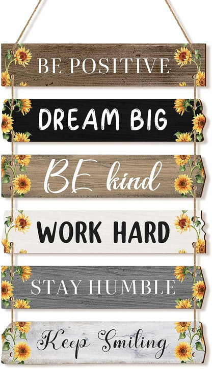 6 Pieces Rustic Wall Hanging Plaque Sign Inspirational Wall Art Farmhouse Wooden Door Signs Positive Plaque with Quotes Motivational Quote Decor for Office Bedroom Living Room(Retro Style)