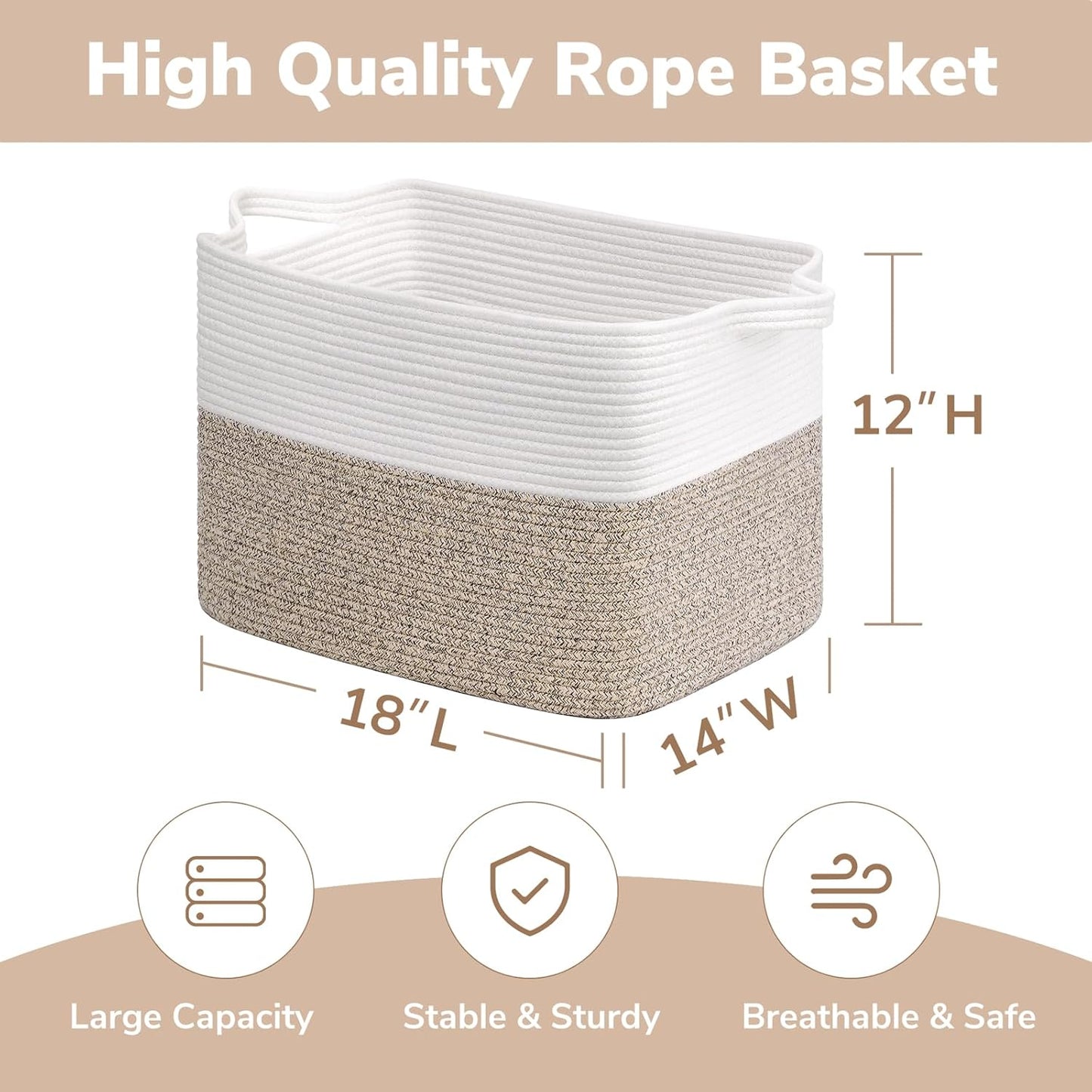 Goodpick Cube Storage Bins - Towel, Book, Cloth, Shoes, Closet Shelf Woven Baskets for Office, Baby Laundry, Toys, 13''x10''x9''