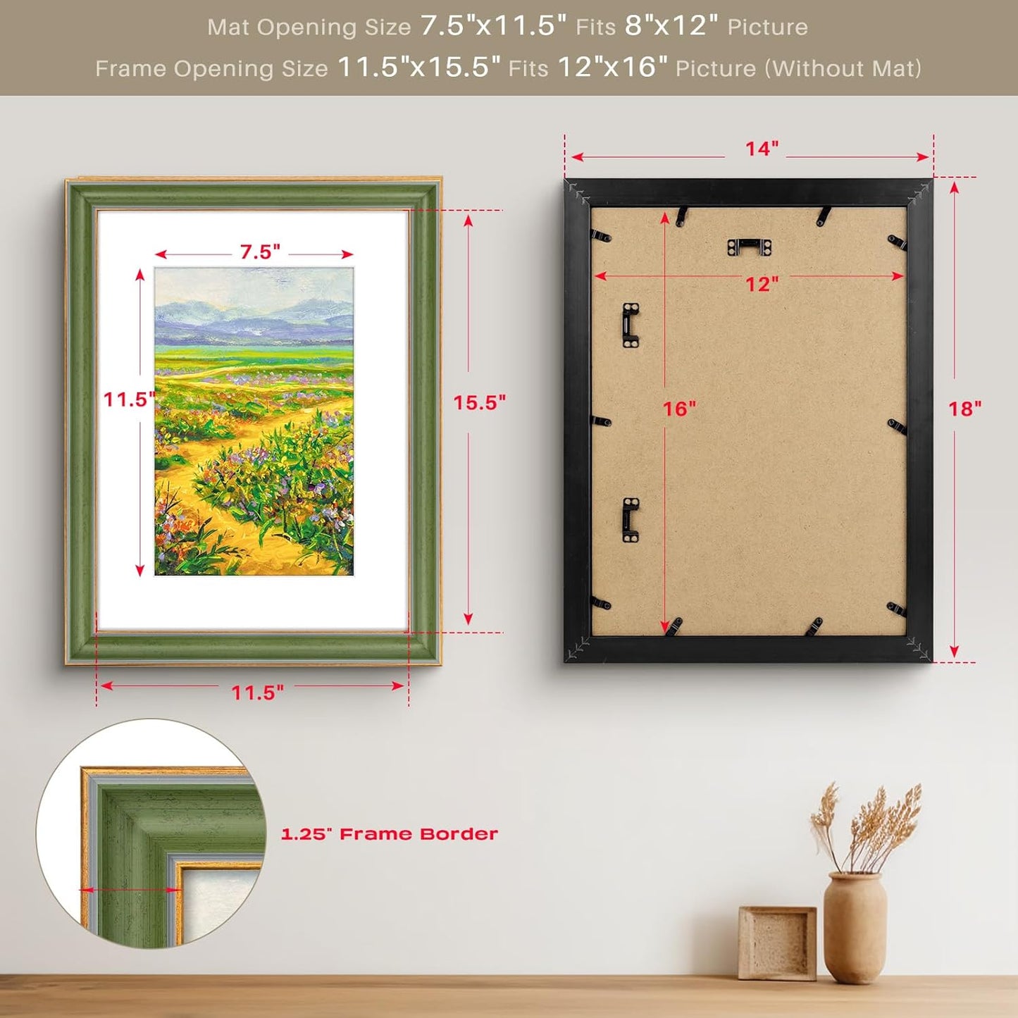 Golden State Art, 11x14 Photo Frame with Mat for Pictures 8x10 and Real Glass (Dark Gold Brown & Bronze Pewter Panel with White Color Mat, 1.25 Inch Frame Border)