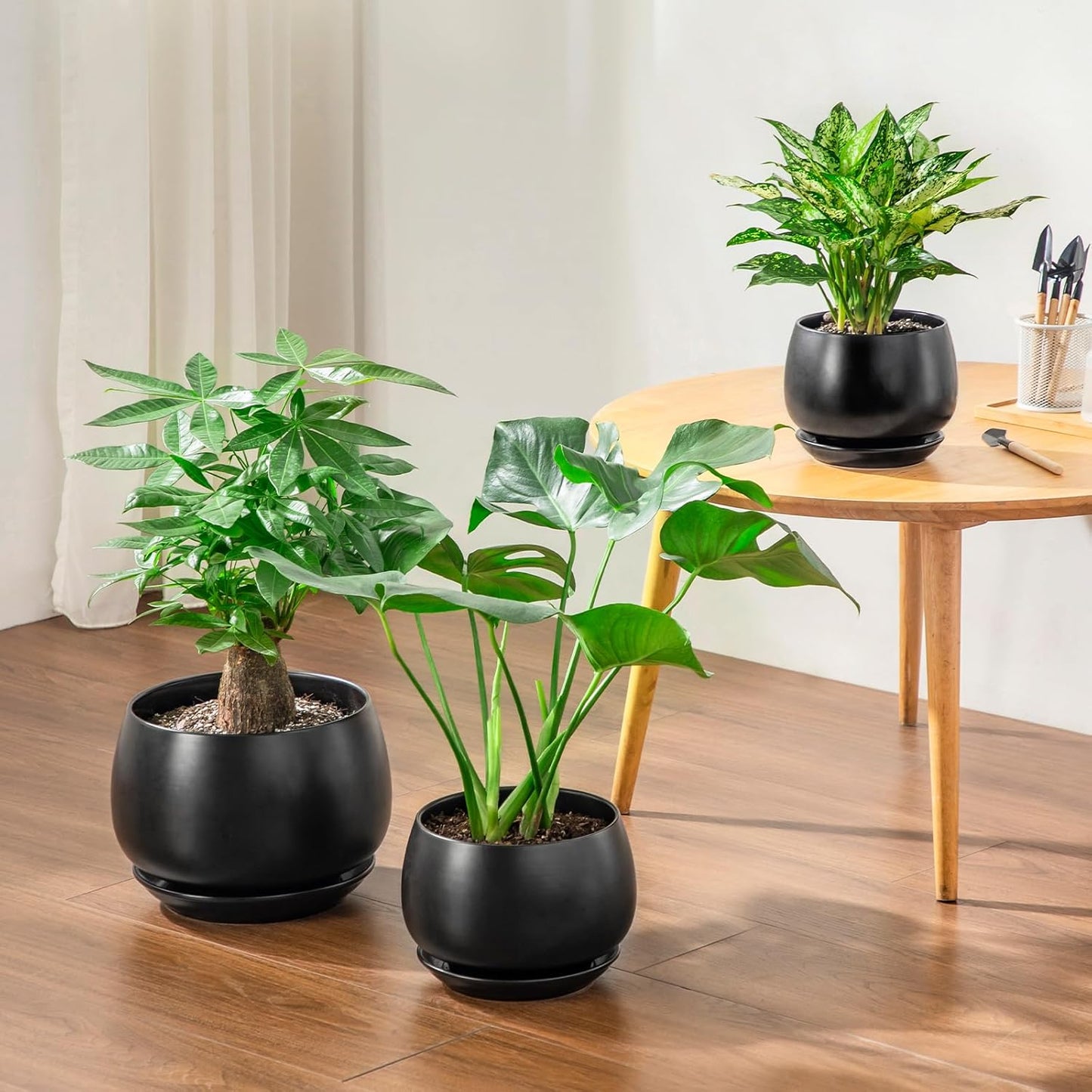 vancasso 3-Pack Ceramic Plant Pots, 3.7/4.8/6.2 Inch Indoor Planters with Saucers & Drainage Hole Planter pots for Indoor Plants and Flower, White
