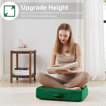 JKMAX 2 Pcs High Density Foam Floor Pillow - Upgraded Large Pillows Seating for Adults - Outdoor Floor Cushion with Soft Tufted Cover - Yoga Pillows for Sitting On Floor - 22 Inch Light Gray