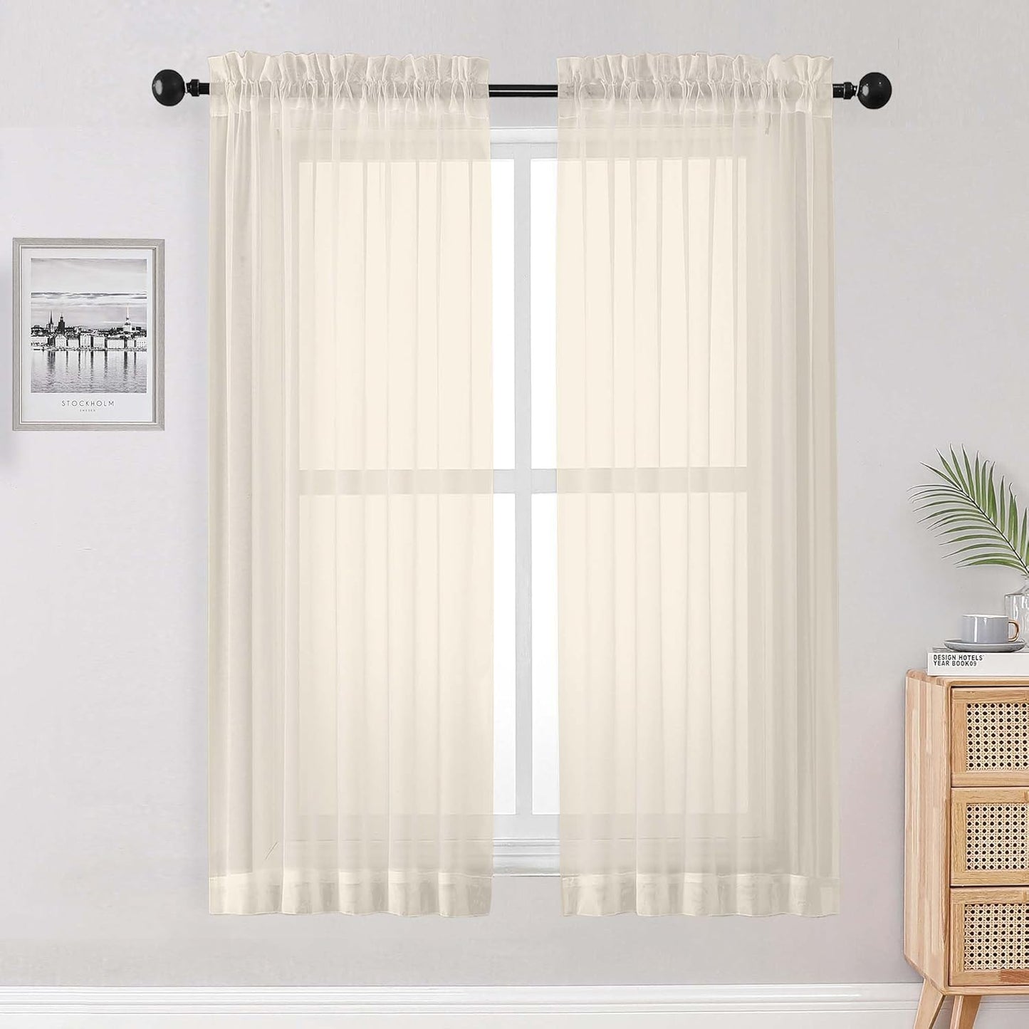 OWENIE Sheer Curtains 84 inches Long 2 Panels Set for Living Room/Bedroom, Rod Pocket Voile Sheer Panel Drapes, White, 2pcs, Each 42" W x 84" L - Colors B
