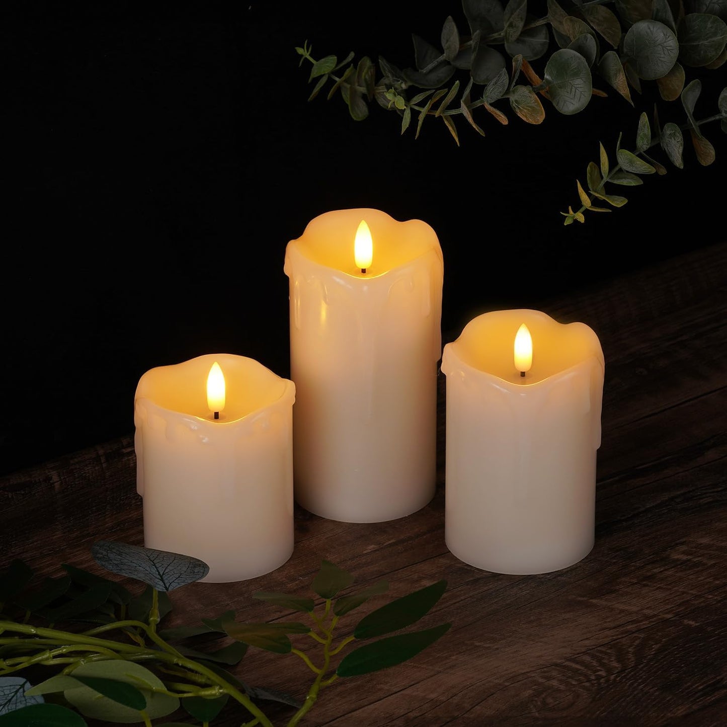 Homemory 6"x3" Outdoor Waterproof Flameless Candles, LED Candles, Battery Operated Candles with Remote and Timers, Electric Fake Plastic Pillar Candles, Ivory White, Set of 2
