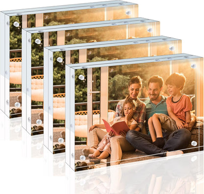 Egofine 4x6 Acrylic Frames 6 Pack, 20mm Thicker Frameless Clear Picture Frames, Double Sided Magnetic Picture Frames, Free Standing Desktop Display