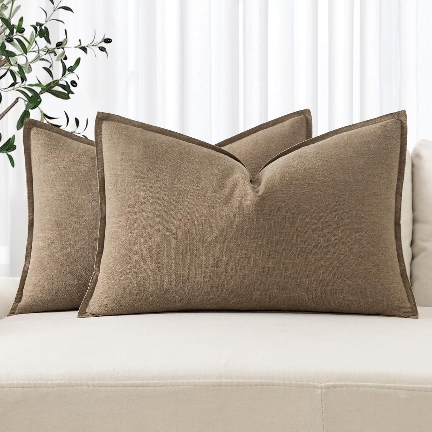 MIULEE Decorative Linen Euro Sham Pillow Covers 26x26 Cream White Boho Farmhouse Neutral Couch Throw Pillows for Bed Pack of 2 Accent Modern Pillowcase Sofa Livingroom Home Decor