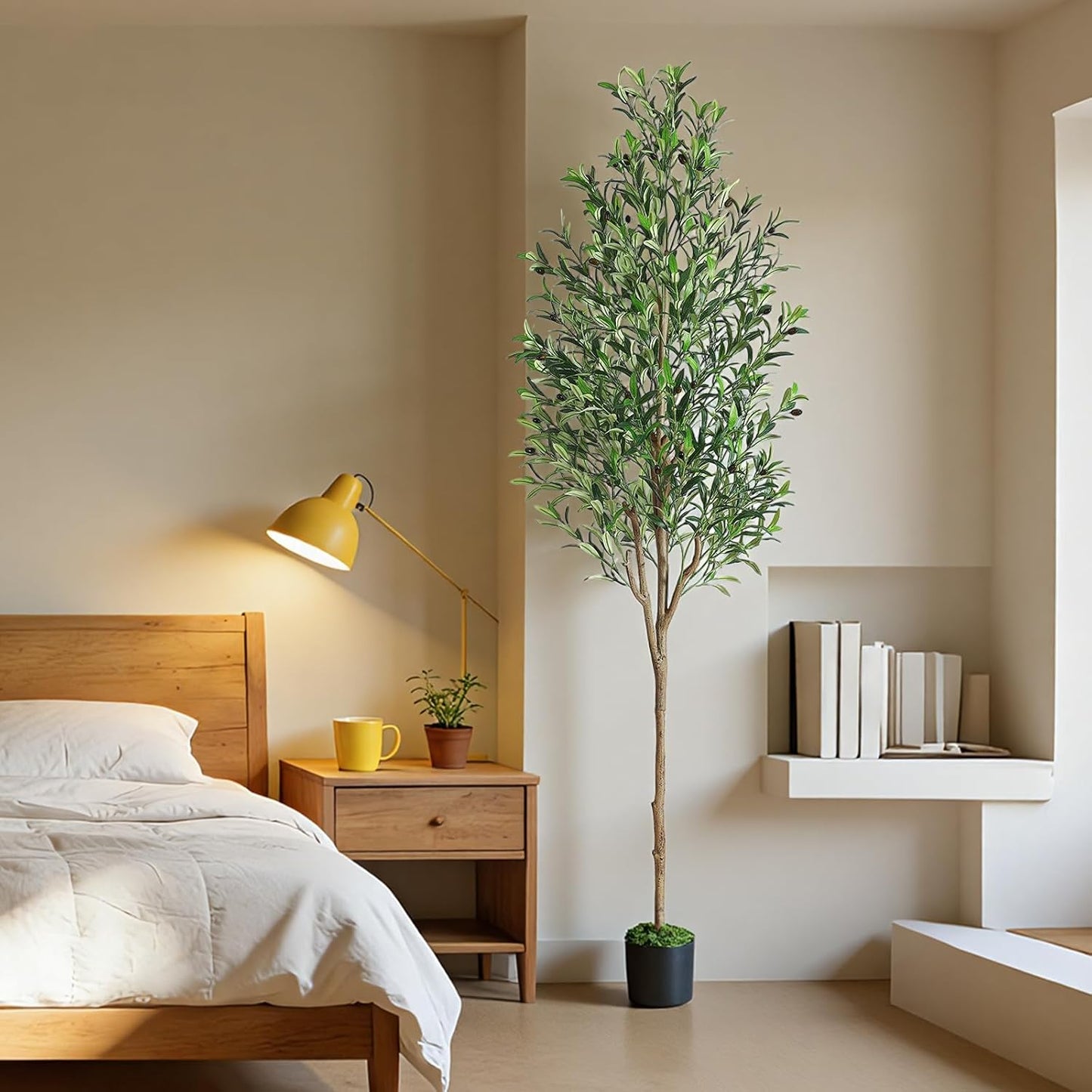 Alupssuc Olive Trees Artificial Indoor, 6FT Tall Faux Olive Tree with White Planter, Artificial Plants with Lifelike Fruits and Realistic Leaves for Modern Home Office Living Room Decor