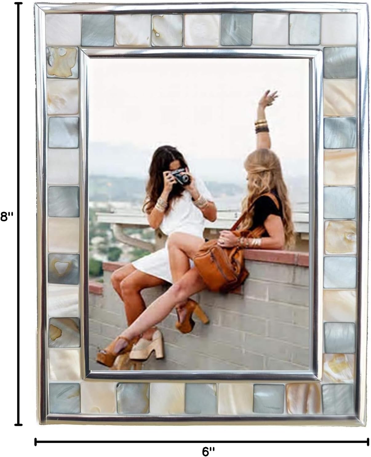 Silver Plate Picture Frame 5x7 Mother of Pearl 5 by 7 Photo Frame Mosaic Glass Tabletop Frame (Grey+ White,1pc)