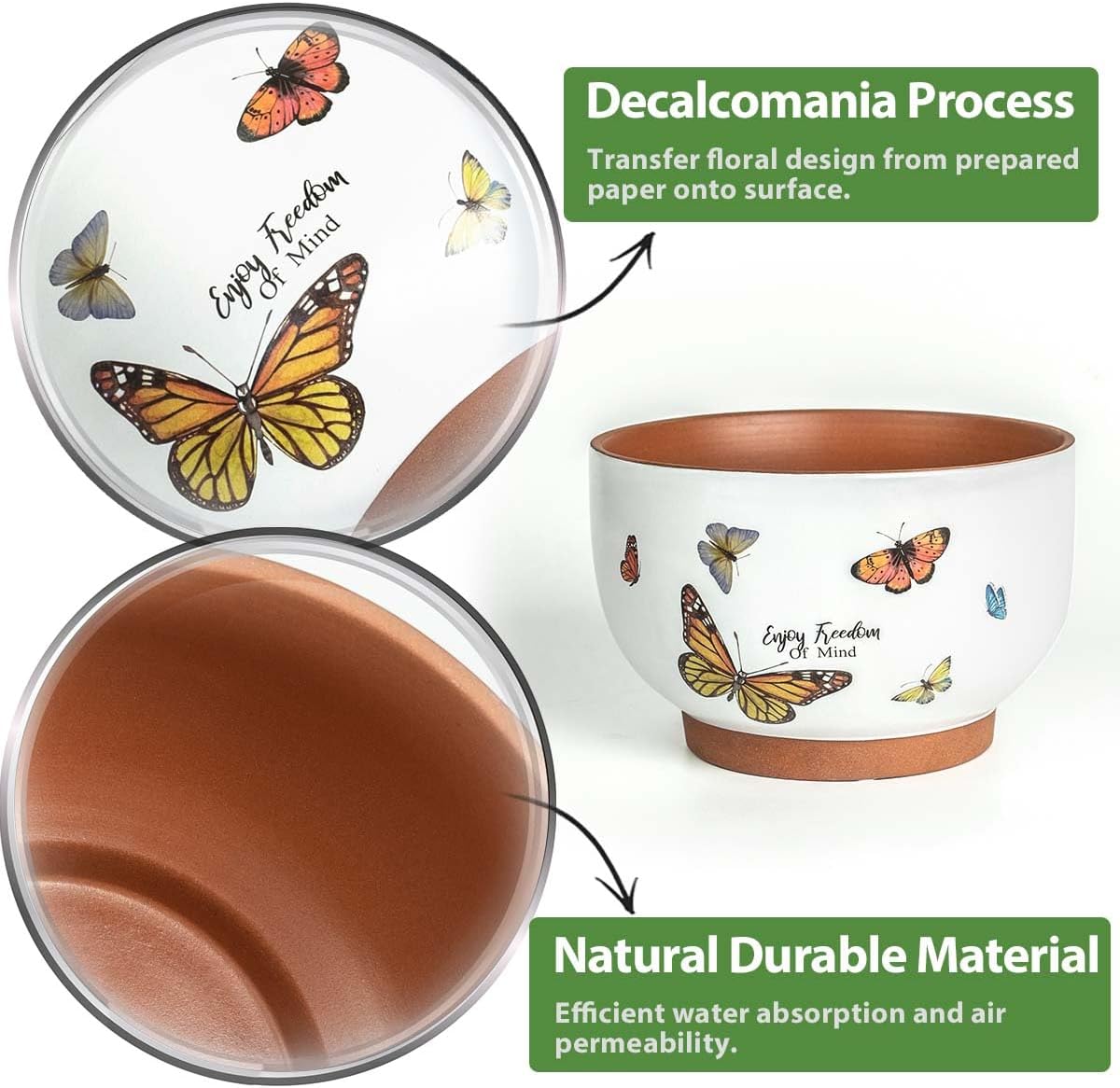 YBX 8 Inch + 6 Inch Ceramic Plant Pots, Succulent Flower Pots with Drainage Holes, Terracotta Planters for Indoor Plants, White&Terracotta (Garden)