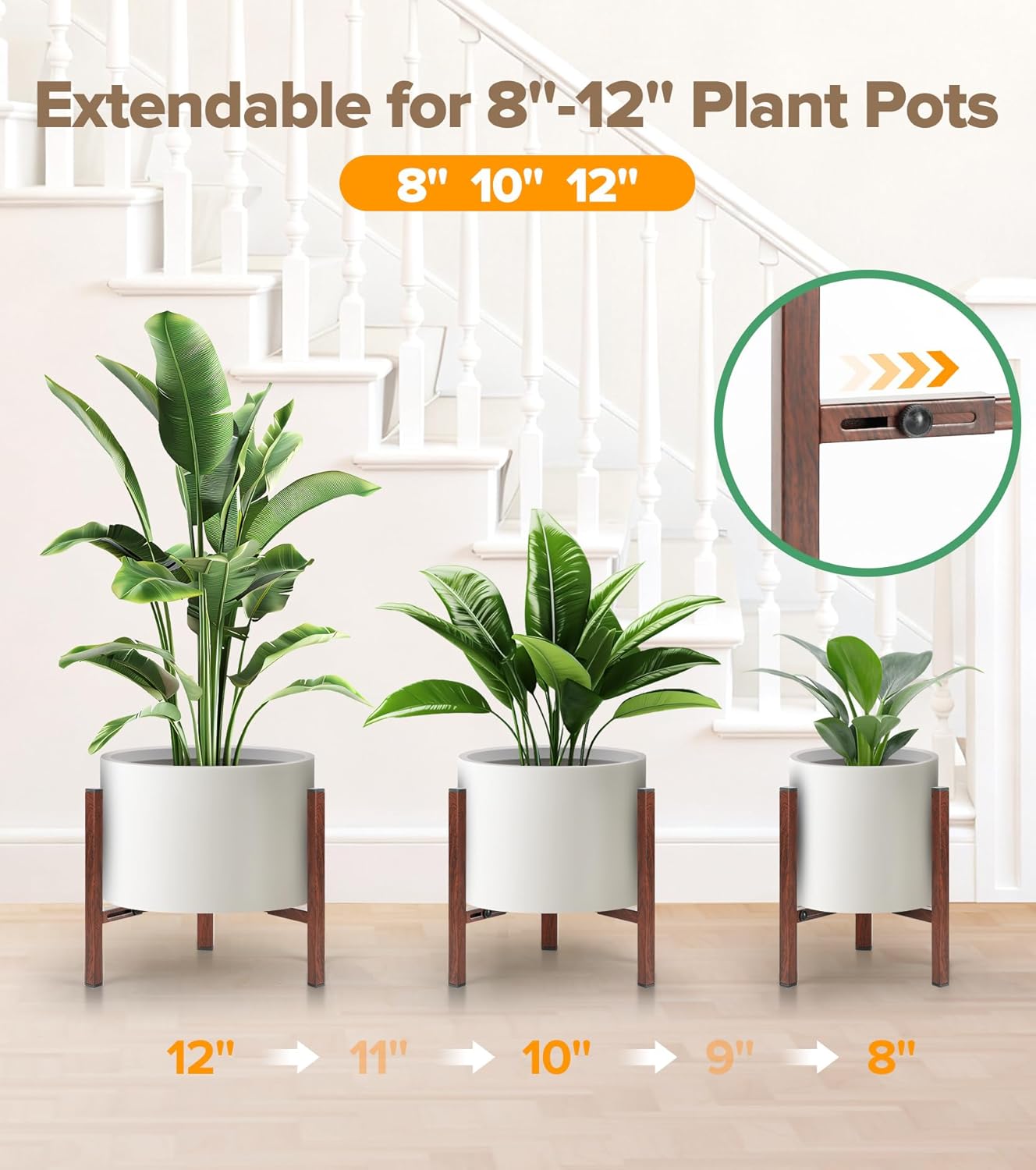 Plant Stand Indoor Adjustable, Metal Modern Indoor Plant Stand, Heavy Duty Plant Stands Outdoor Corner, Stable Plant Holder, Fits 8 to 12 Inches Pots, Black, 1 Pack, Pot & Plant Not Included