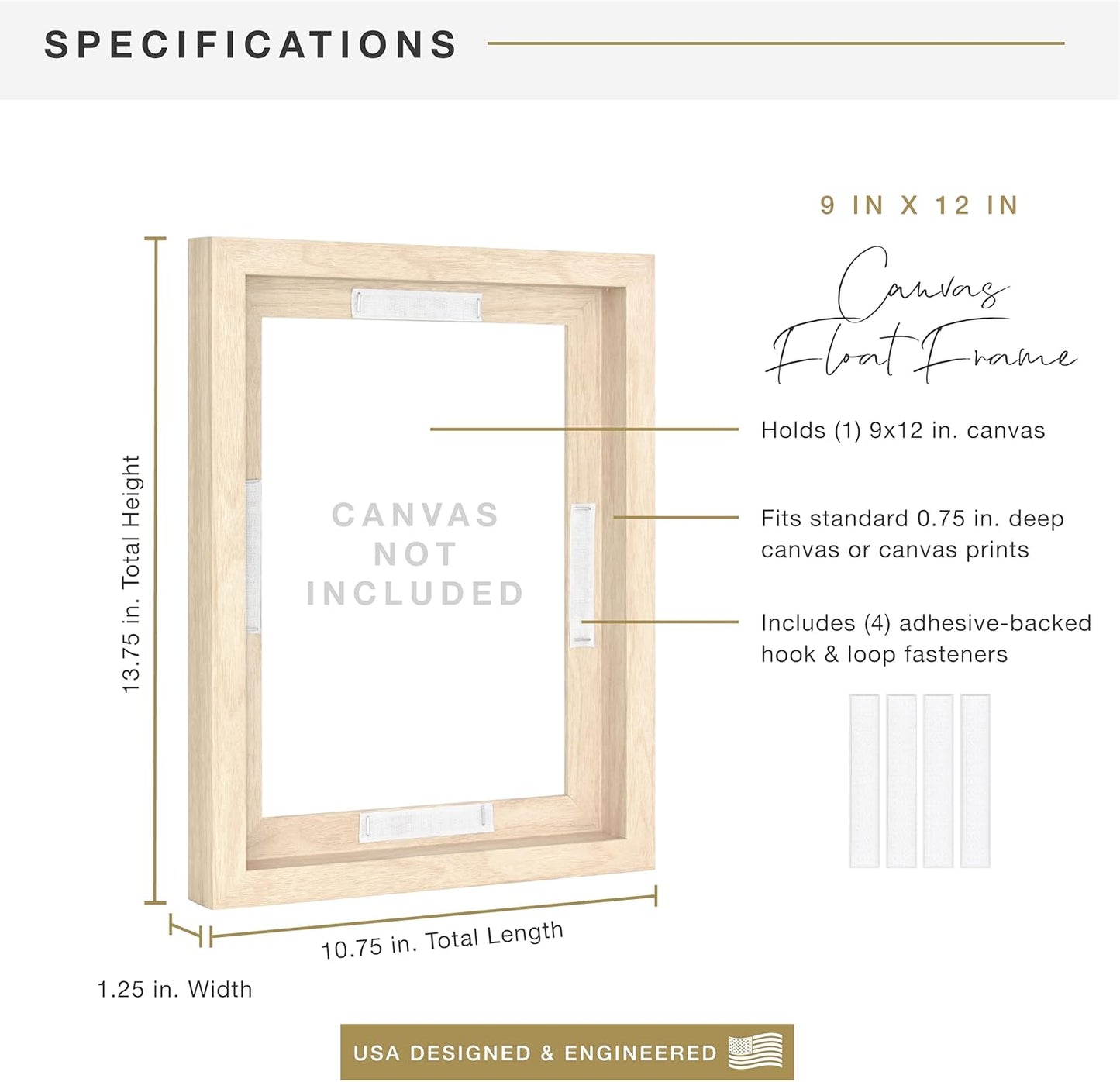 MCS Canvas Float Frames 8x10 Frame, Black Frame for Finished Canvases, Vertical & Horizontal Wall Hanging Frame with Adhesive for Canvas Paintings (1-Pack)