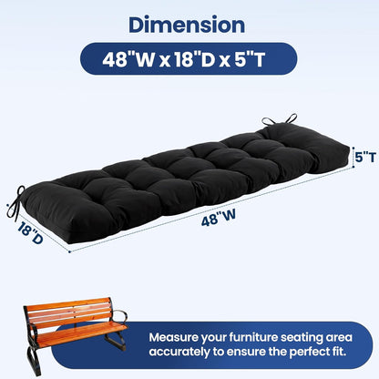 IASEAHK Outdoor Bench Cushion 48x18x5 Inch, Waterproof & Fade-Resistant Patio Furniture Cushions, Tufted Memory Foam Indoor/Outdoor Cushions for Couch Swing with Non-Slip Backing & Straps, Dark Grey