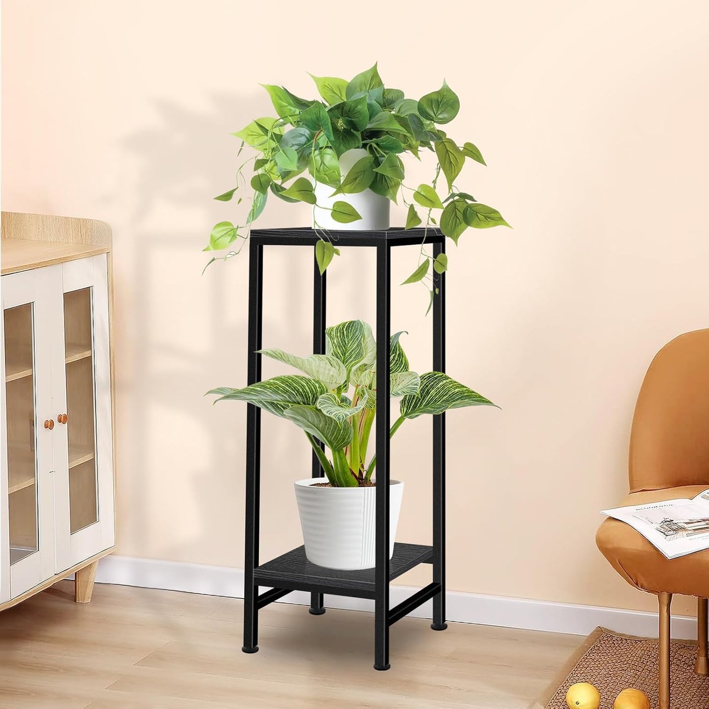Plant Stand Indoor, Tall Plant stands for Indoor Outdoor Plants, 2 Tier Heavy Duty Plant Shelf 31" Metal Pedestal Stand Modern Corner Flower Stand for Patio, Living Room, Balcony