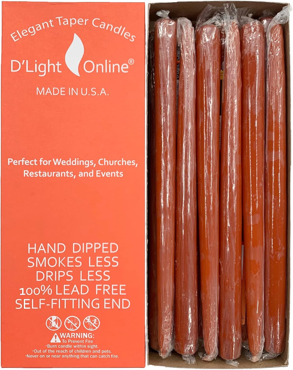 D'light Online White Taper Candles, 10 Inch Premium Quality Candles Hand-Dipped Tapered Candles, Dripless, Smokeless and Unwrapped Bulk Pack for Events - Set of 12 (10 Inch, White)