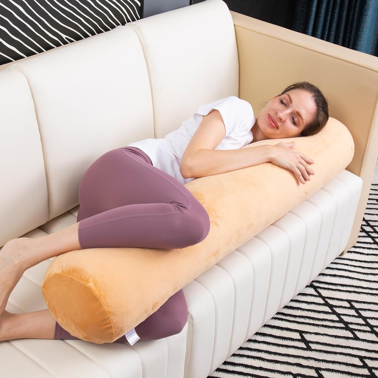 1 MIDDLE ONE Body Pillow for Adults, Bolster Pillow with Removable Velvet Cover, Long Round Cervical Roll Pillow, 47 x 7.87 Inches, Grey