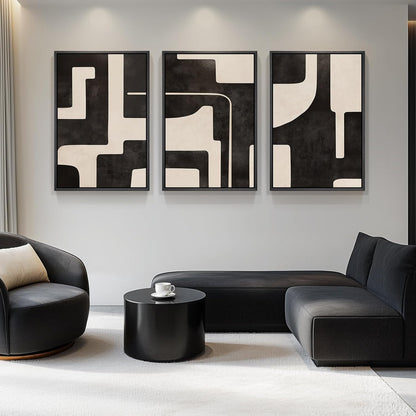 Large Framed Black and White Abstract Wall Art for Living Room, 3 Piece Big Modern Canvas Prints Paintings Artwork for Walls, Minimalist Abstract Art Pictures for Hallway, Office Wall Decor 24x36 In