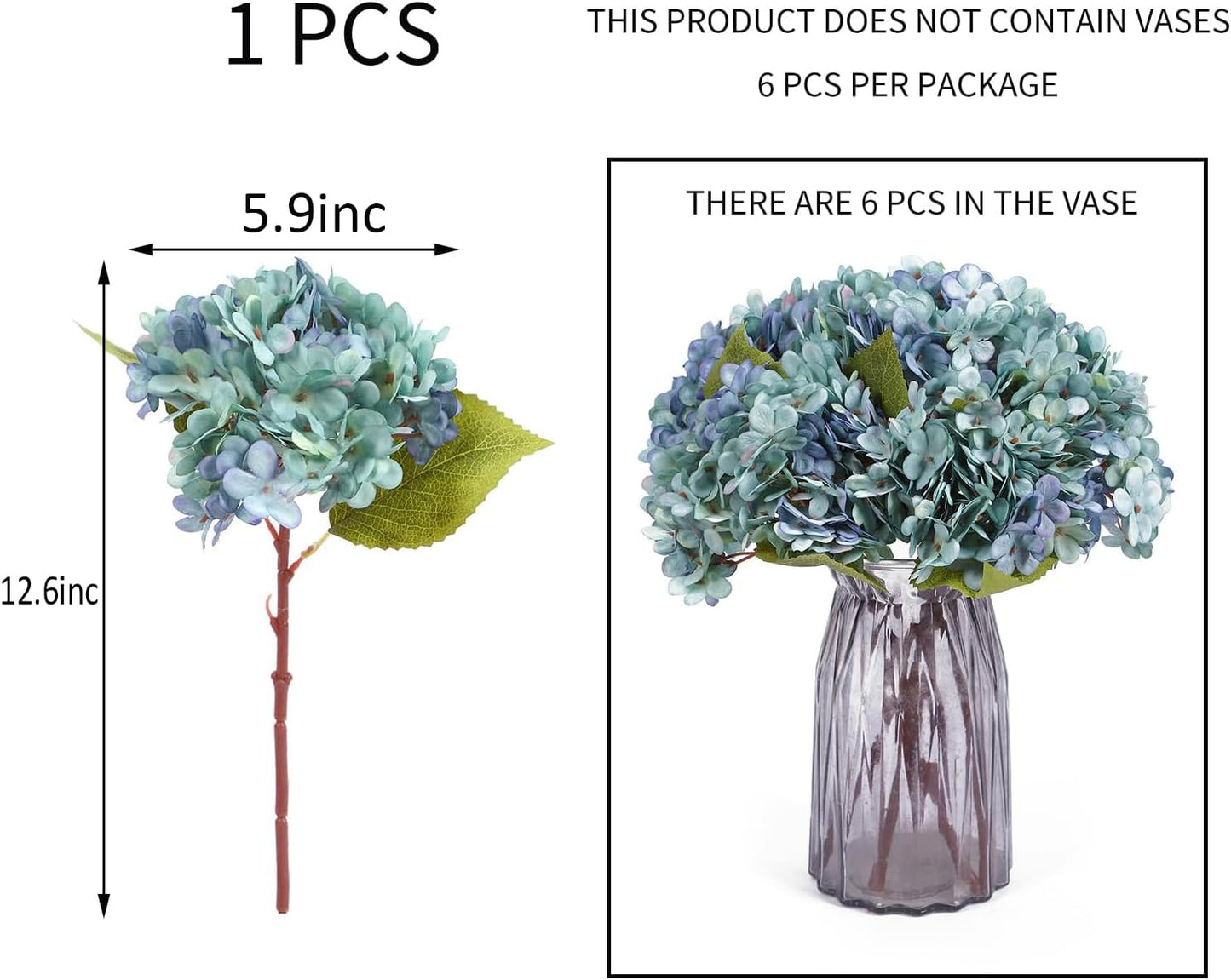 Kimura's Cabin 6pcs White Hydrangea Artificial Flowers Silk Fake Hydrangeas Faux Hydrangea Flowers with Stems for Wedding Bouquets Arrangement Home Table Centerpieces Baby Shower Party Decoration