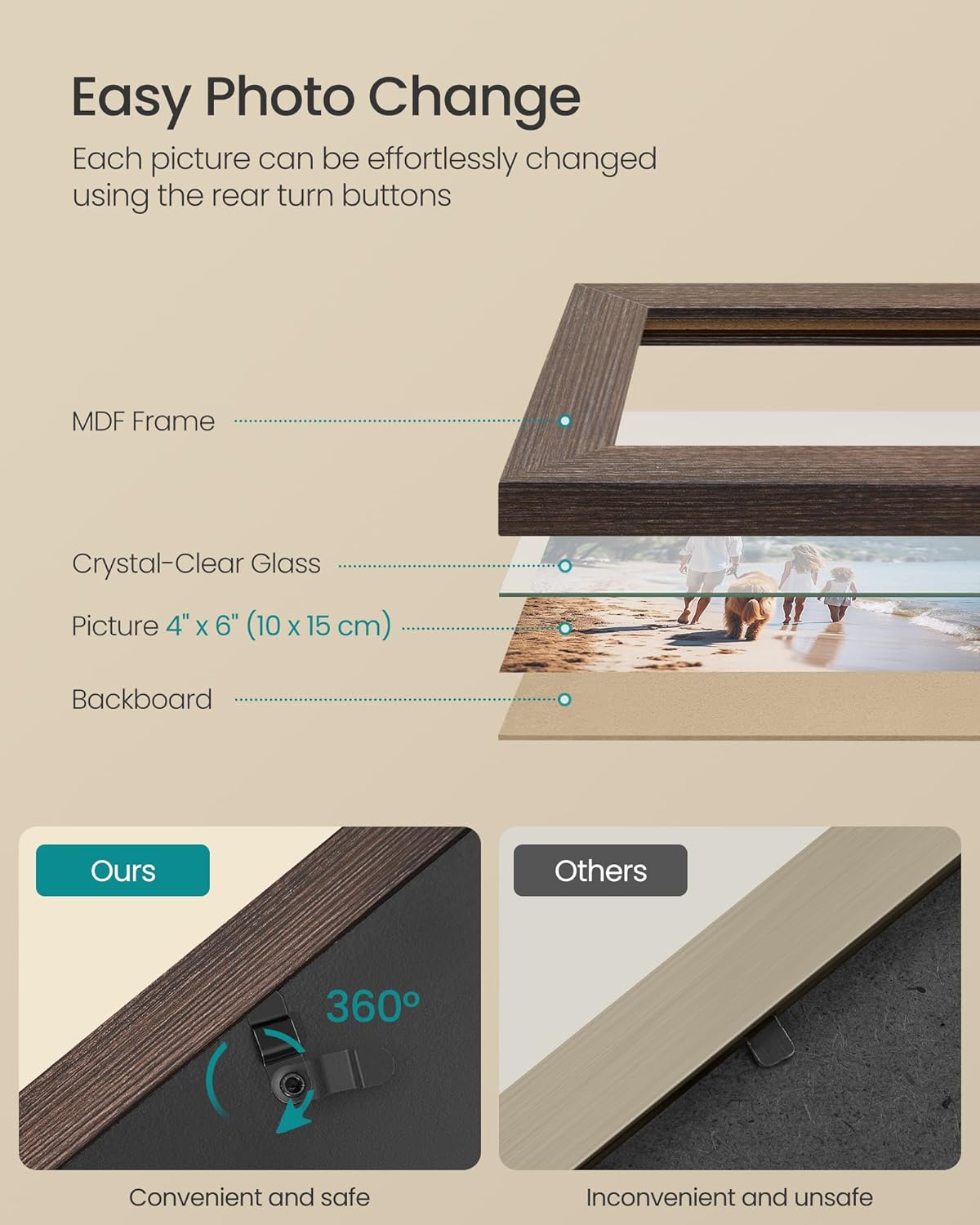 SONGMICS 4x6 Picture Frames Collage Wall Decor, 12-Pack Photo Collage Frame, Multi Picture Frame Set with Glass Front, Assembly Required, Rustic Brown URPF022X01
