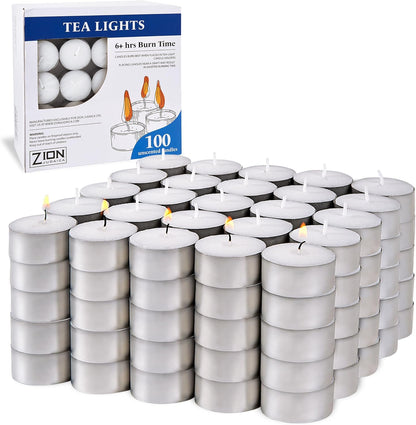 Zion Judaica Premium Unscented Tealight Candles Set Smokeless Multi-Pack Tea Candles Dripless Clean Burning Tea Lights Long Lasting Candlelight for Home Décor Religious Ceremonies (4 Hour, 100, Count)