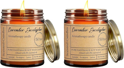 Lavender Eucalyptus Candles for Home Scented - 8oz Aromatherapy Candles for Relaxation Anxiety Stress Relief Non Toxic, Calming Candles Gifts for Women Soothing Relaxing Bath Yoga Meditation