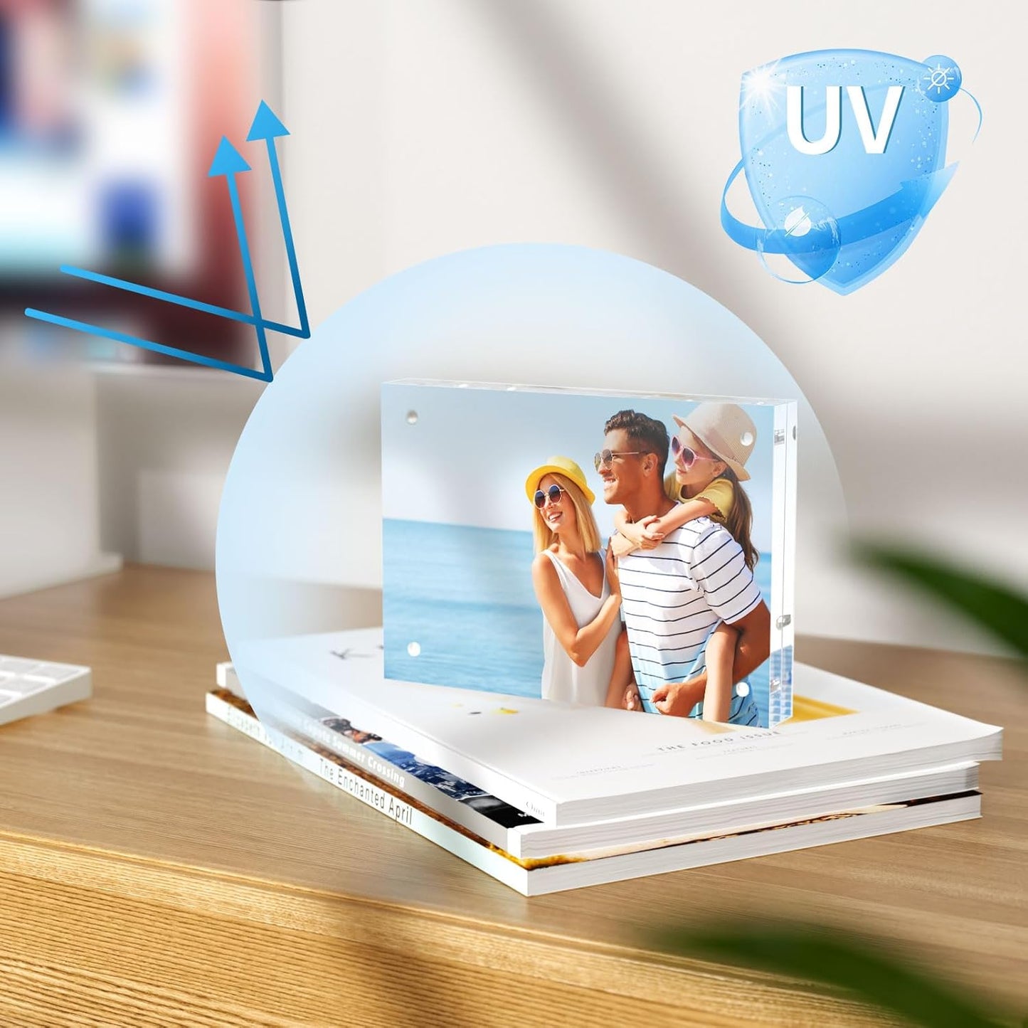 AITEE 4x6 Acrylic Picture Frames 3 Pack, 20% Thicker Block, Clear Picture Frames Freestanding Double Sided Magnetic Acrylic Lucite Frameless Transparent Square Frame Gift for Desktop Display