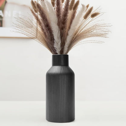 Bohemian White Ceramic Vase - for Pampas Grass, Mantel, Bookshelf, Entryway and Living Room Decor (White, 7in)