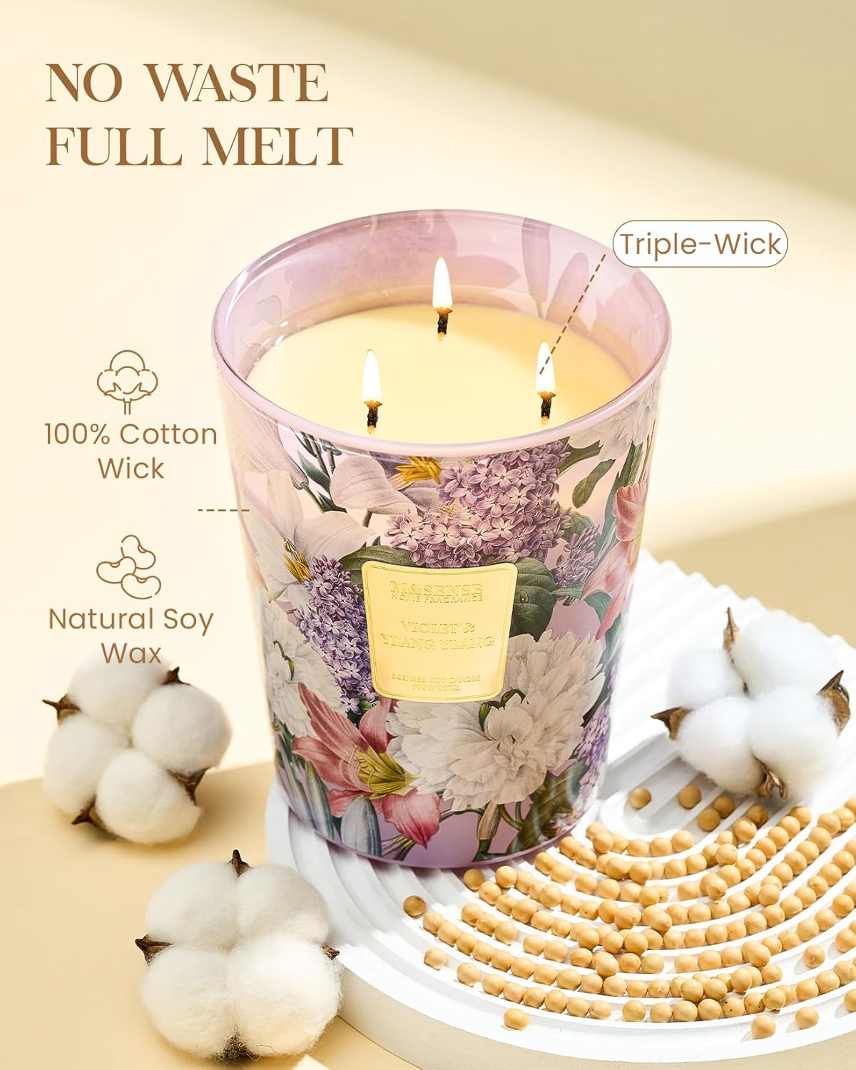 M&SENSE Jasmine Candles Highly Scented 3 Wick 35oz 150 Hours Burn Extra Large Jar Candles for Women, Natural Soy Wax Aromatherapy Candle for Stress Relief, Meditation, Yoga, Spa - Colors A