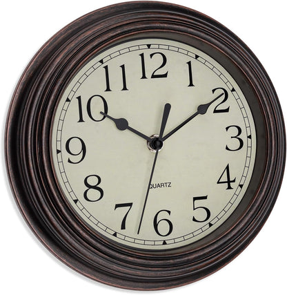 Foxtop Retro Silent Non-Ticking Round Classic Clock Quartz Decorative Battery Operated Wall Clock for Living Room Kitchen Home Office 12 Inch (Bronze)