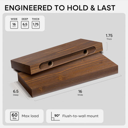 Homeforia 24 inch Natural Floating Shelf, High End Solid Real Wood 24inch Small Floating Shelves for Wall Mounted, Natural Wooden Floating Shelves, Heavy Duty Bracket, 24 X 6.5 X 1.75 in, Set of 2