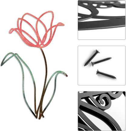 Oubasa Metal Flowers Wall Art Set of 3, Farmhouse Floral Home Decoration, Modern Line Art Flower Wall Decor for Living Room Bedroom Bathroom, Minimalist Botanical Wall Sculpture – Lily, Tulip, Rose
