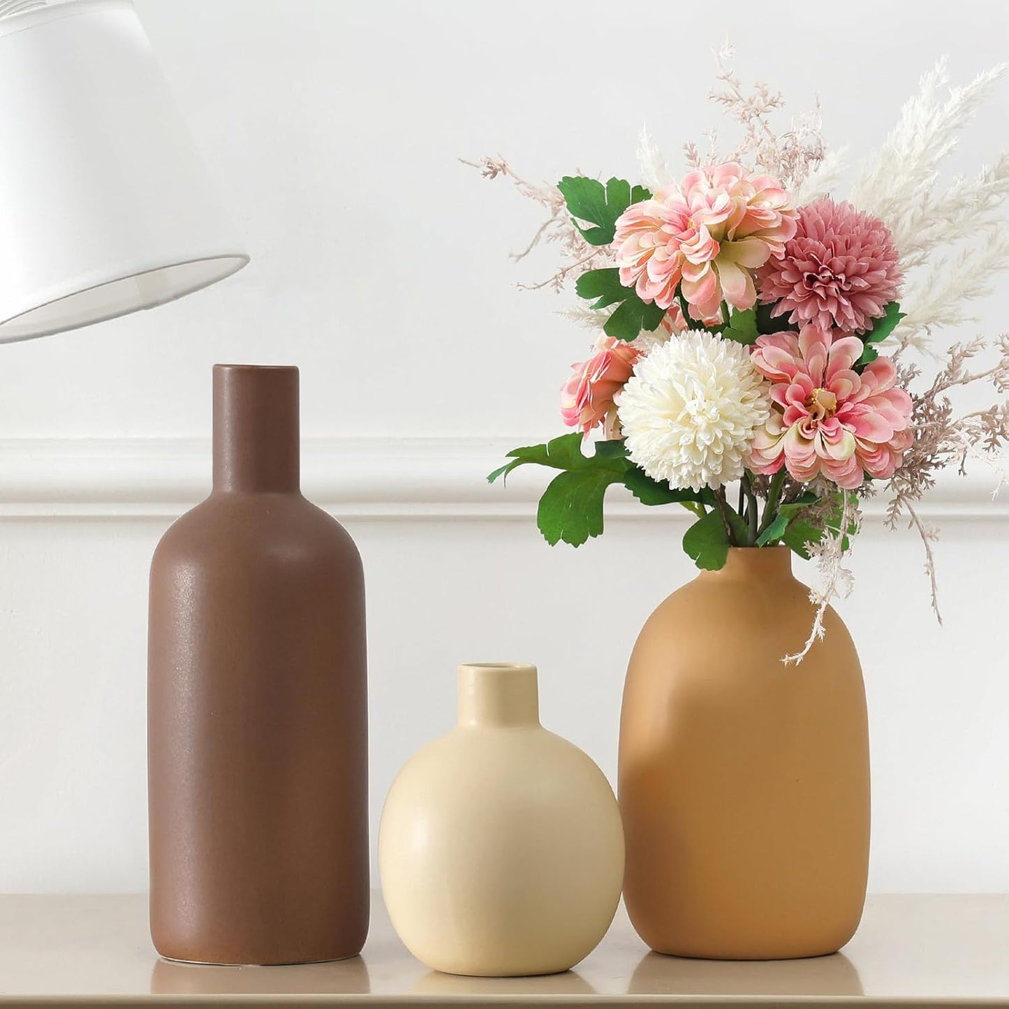 Modern Ceramic Vase Set of 5, Vases Home Decor Rustic Farmhouse Decorative Vase Pottery Vases for Bouquet Pampas Grass Dried Fresh Flowers, Table Living Room Kitchen Bedroom