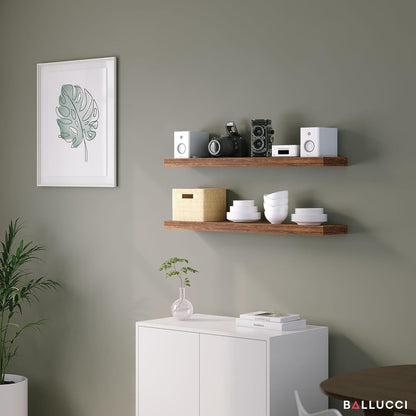 Ballucci Floating Shelves for Wall, 48" Wood Wall Shelf Set of 2, with Invisible Brackets for Bathroom, Living Room, Bedroom, Kitchen, Nursery, 8" Deep, Black