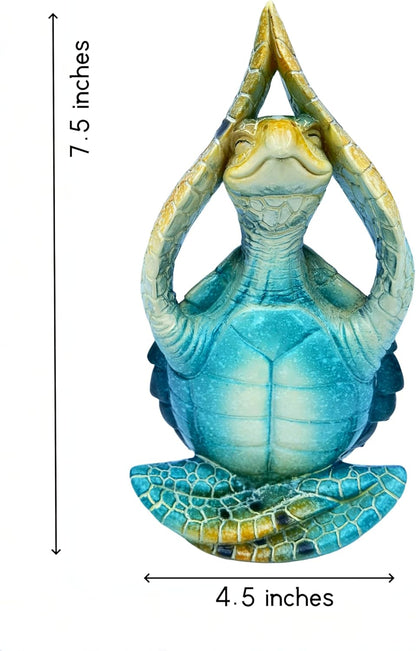 VVGIFTS Sea Turtle Meditation Yoga Decor, Garden Figurine Sea Turtle Meditating Coastal Beach Decorations, Zen Yoga Resin Statue for Home Office Decorations (Put the Palm Separate)