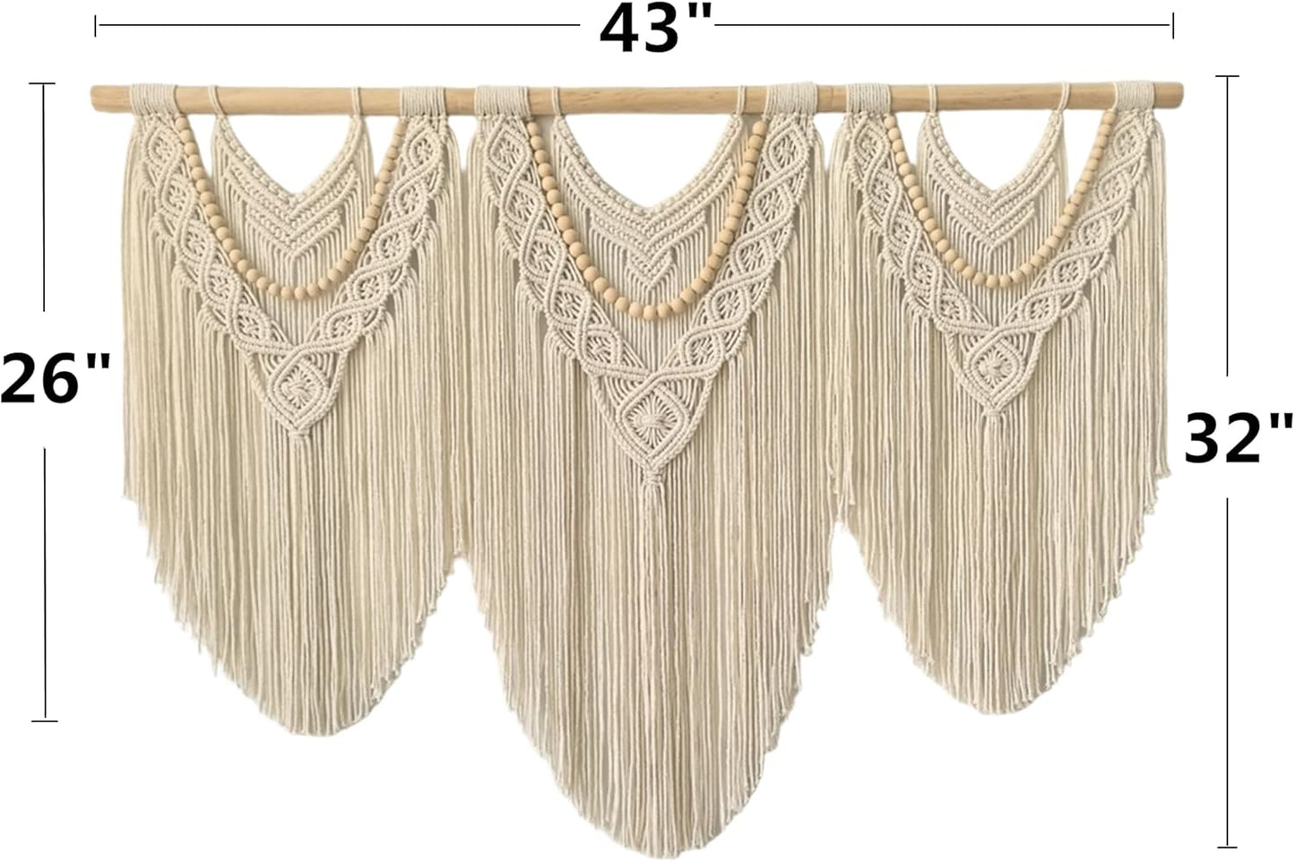 guzhiou large macrame wall hanging - Boho Tapestry Macrame Wall Decor Art- Chic Bohemian Handmade Woven Tapestry Home Decoration for Bedroom Living Room Apartment Wedding Party - 43"x32" (Wood bead)