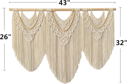 guzhiou large macrame wall hanging - Boho Tapestry Macrame Wall Decor Art- Chic Bohemian Handmade Woven Tapestry Home Decoration for Bedroom Living Room Apartment Wedding Party - 43"x32" (Wood bead)