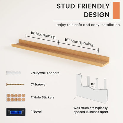 FLYJOE Picture Ledge Shelf, Floating Shelves Set of 2, 48 Inches Long Large Nursery Book Shelves for Toys Storage, Kids Bookshelf Wall Mounted for Living Room Bedroom Decor Books Photo Frames, Walnut