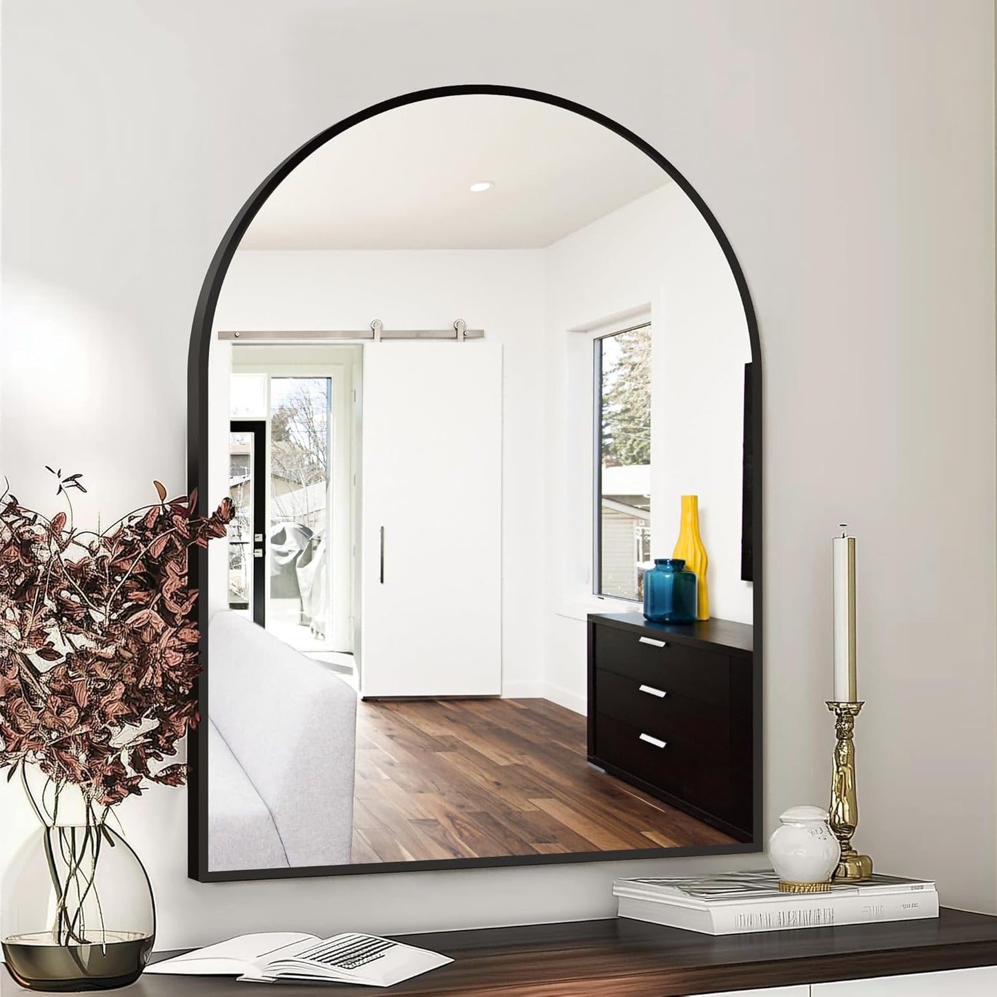 FICTOR Bathroom Mirror for Wall, Arched Vanity Bathroom Mirror for Over Sink, Metal Framed with HD Shatter-Proof Glass for Entryway, Living Room,Bedroom(2 Pack 24” x 36”, Black)