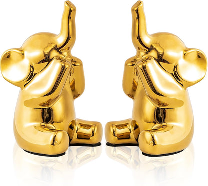SURE YUESI for Mom from Daughter or Son, Pair of Small Gold Elephant Figurines, Modern Boho Decorative Statues, Lucky Elephant Home Decor for Living Room, Bedroom, Office Desk & Shelf