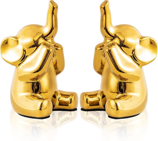 SURE YUESI for Mom from Daughter or Son, Pair of Small Gold Elephant Figurines, Modern Boho Decorative Statues, Lucky Elephant Home Decor for Living Room, Bedroom, Office Desk & Shelf
