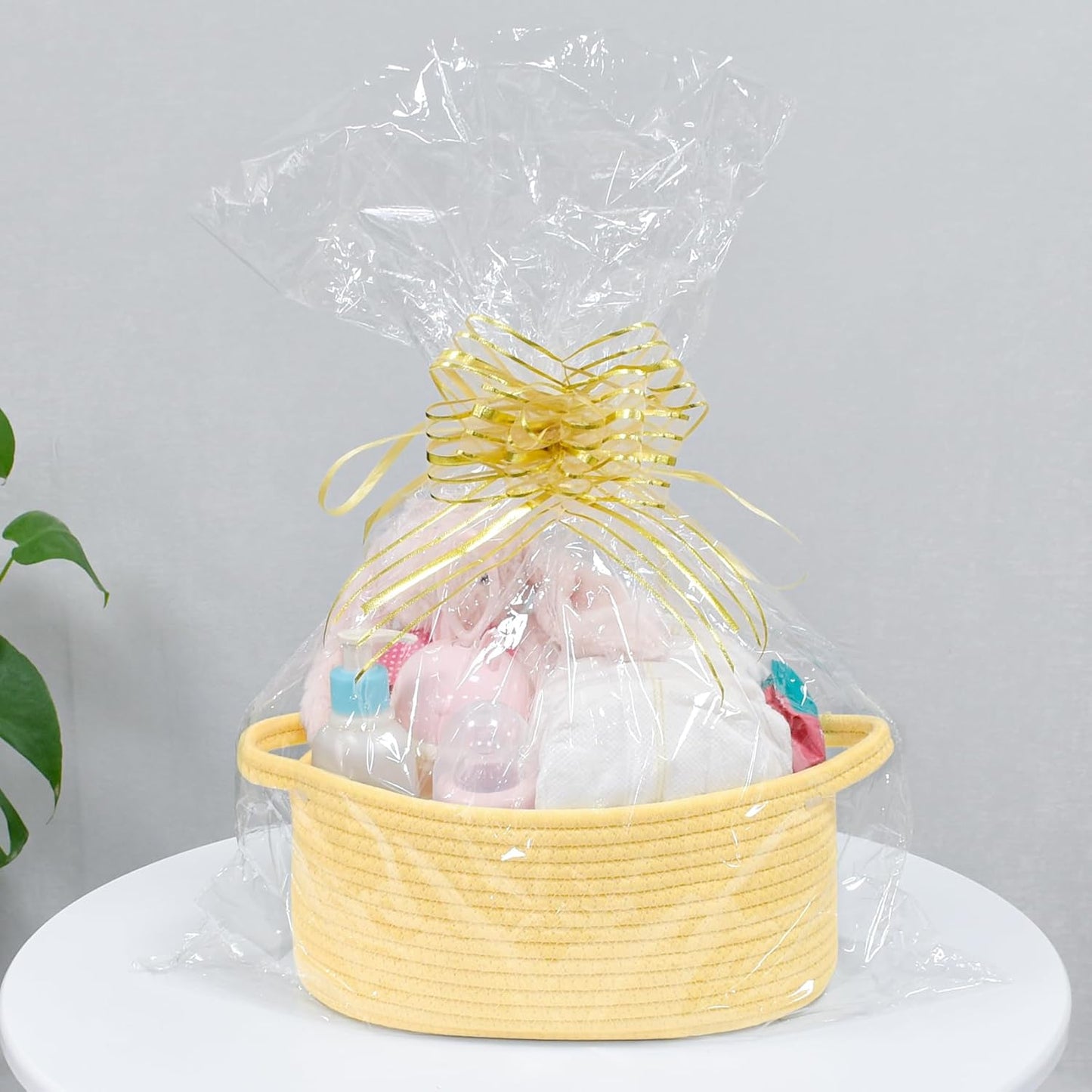 ABenkle Small Basket with Handles, Boho Decorative Rope Woven Dog Cat Toy Storage Bin Shelf Storage Organizer, Easter Christmas Gift Basket, 12"x8"x5", White