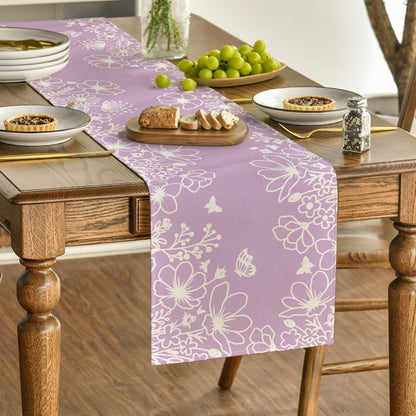 Artoid Mode Pink Bloom Flowers Butterfly Spring Table Runner, Seasonal Holiday Kitchen Dining Table Decoration for Home Party Indoor 13x72 Inch
