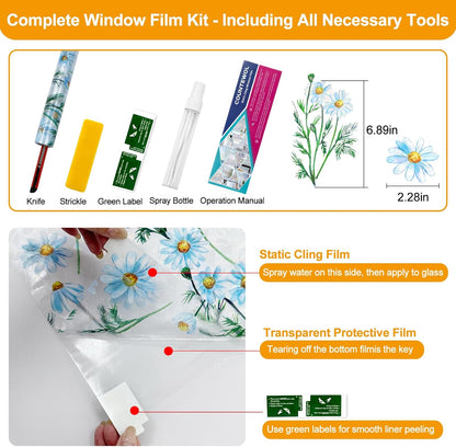 Countewol Window Privacy Film Stain Glass Window Film Rainbow Window Film Window clings Non-Adhesive Reusable Decorative for Room (Leaf Rainbow, 17.5 x 78.7 in)