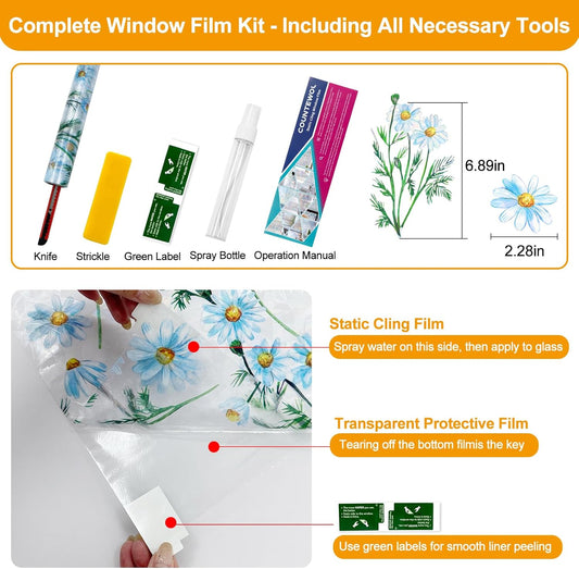 Countewol Window Privacy Film Stain Glass Window Film Rainbow Window Film Window clings Non-Adhesive Reusable Decorative for Room (Leaf Rainbow, 17.5 x 78.7 in)