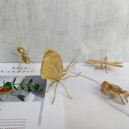 Gold Butterfly Sculpture Solid Metal Insect Ornament Mini Butterfly Figurine for Home Office Garden Desktop Decor