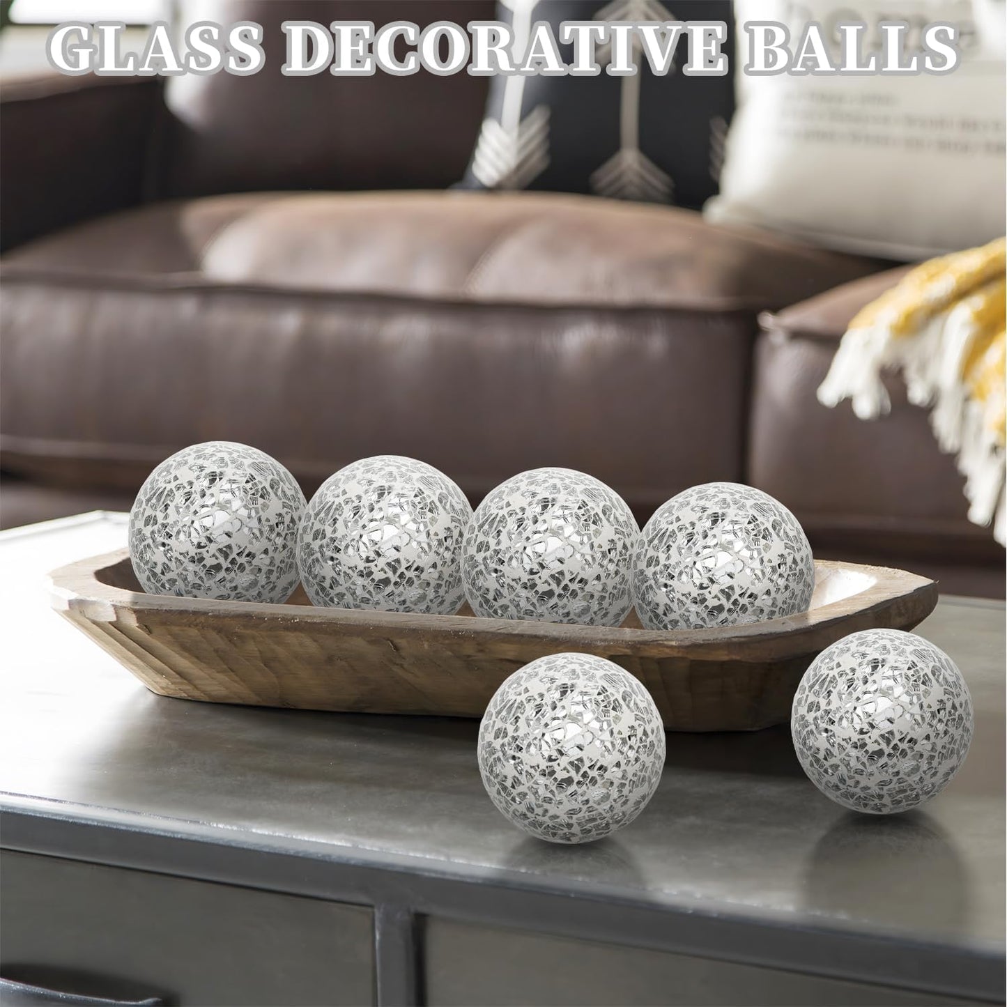 Kesywale 6PCS Decorative Balls Set 2.4 Inches/ 6cm Small Mosaic Spheres Glass Orbs Decorative Balls for Centerpiece Bowls Vases Fillers Dining Coffee Table Wedding Party Decor (Black)