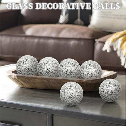 Kesywale 6PCS Decorative Balls Set 2.4 Inches/ 6cm Small Mosaic Spheres Glass Orbs Decorative Balls for Centerpiece Bowls Vases Fillers Dining Coffee Table Wedding Party Decor (Black)