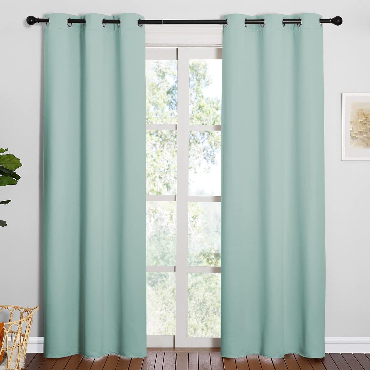 NICETOWN Halloween Pitch Black Solid Thermal Insulated Grommet Blackout Curtains/Drapes for Bedroom Window (2 Panels, 42 inches Wide by 63 inches Long, Black) - Colors A