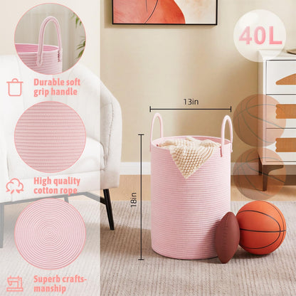 Artfeel Laundry Basket,Woven Cotton Rope Laundry Hamper,60L for Decor Storage of Dirty Clothes,Toys and Blankets in Bathroom,Baby Room and Living Room